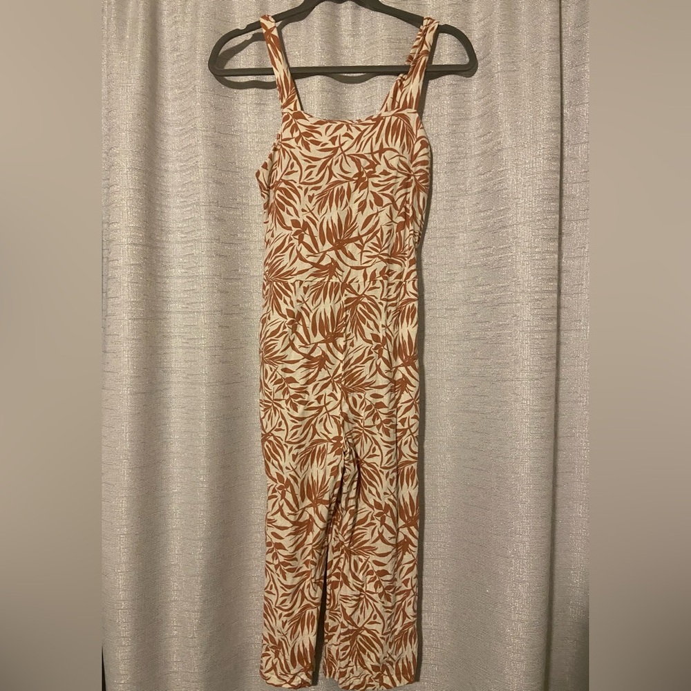 Leaf Print Jumpsuit in Brown and Cream